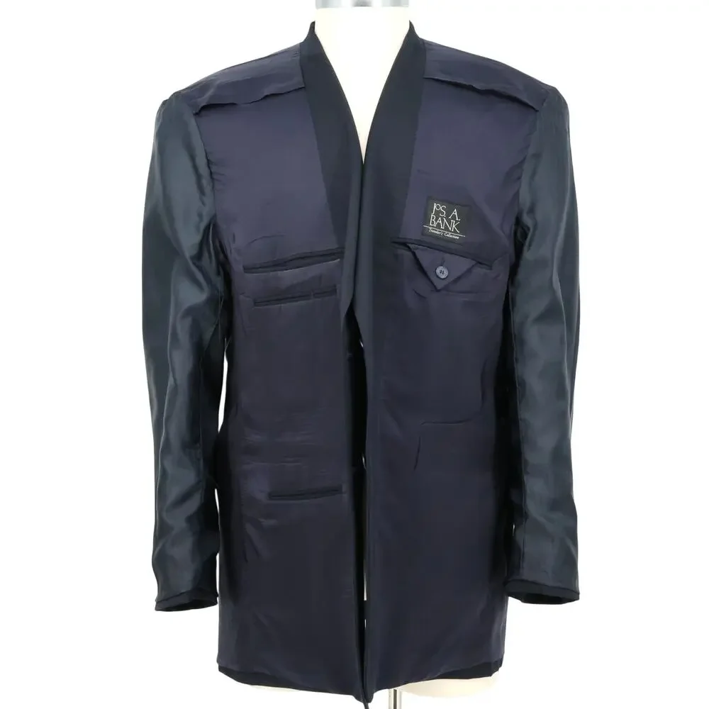 Jos A Bank Sport Coat Mens 46L Navy Blue Wool Jacket Lined Blazer Travelers Coll